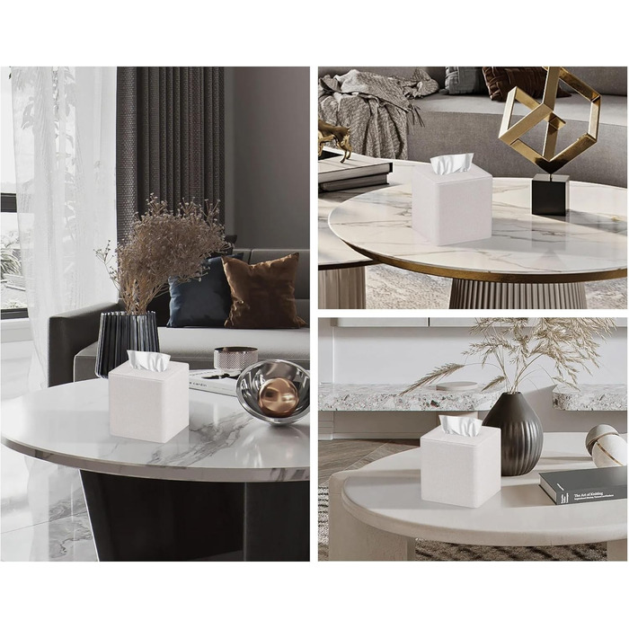 Скляна коробка для серветок, PU-шкіра, сучасний дизайн, для ванної, спальні, кухні, офісу (бежева льон)