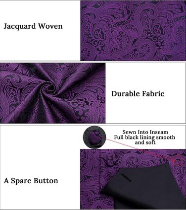 Костюмний аксесуар Dibangu для чоловіків: 7-частинний комплект з краваткою, краватковою шпилькою та нагрудником (XL, фіолетовий/чорний)