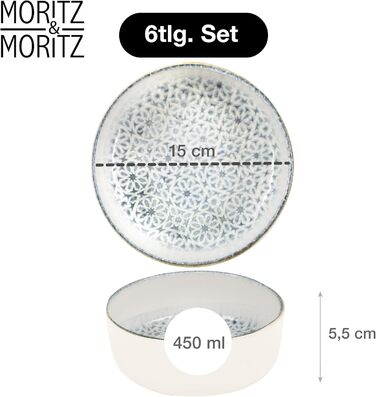 Набір мисок Moritz & Moritz ALHAMBRA 6 шт. блакитні - стильні та міцні миски з порцеляни для мюслі, супів та салатів. Можна мити в посудомийній машині, підходять для мікрохвильової печі, ідеальні для щоденного використання.