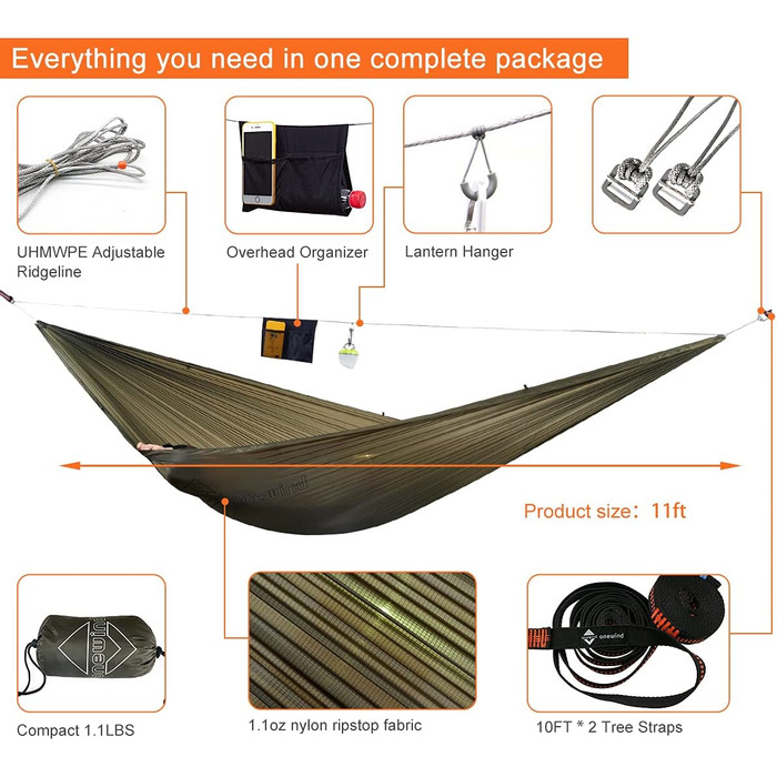 onewind Lightweight Camping Hammock for Backpackers, Portable, Compact, Ideal for Hiking, Camping, and Travel