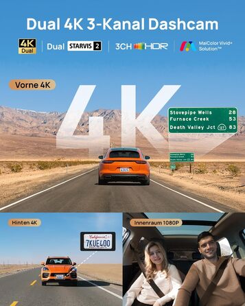 3-канальний автомобільний відеореєстратор 70mai T800E 4K (Передня, Задня, Салонна камери), HDR, ІЧ нічний режим, 24ГД нагляд, GPS, WiFi 6, Суперконденсатор, 64GB SD карта