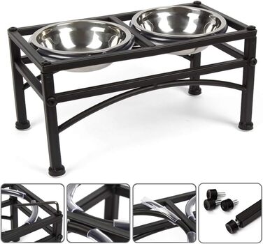 Підвищений миска для собак Funkeen - миска для корму для домашніх тварин з нержавіючої сталі з двома знімними мисками на підставці для годування кормом та водою (підходить для середніх собак, 1 кварта)