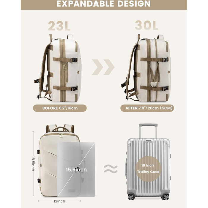 LOVEVOOK Рюкзак для ручної поклажі 30-40L, розширюваний, для ноутбука 17