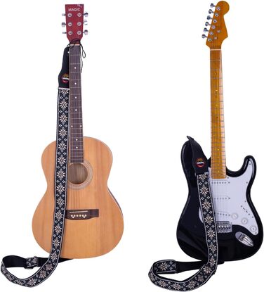 Гітарний ремінь Rayzm з візерунком жакарду, бавовняний, для акустичної та електрогітари, басу, з тримачем для медіатора, металевий бугель 5 см, регульована довжина