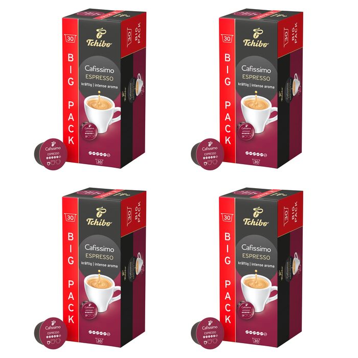 Кавові капсули Tchibo Cafissimo Espresso kräftig, інтенсивний смак, 120 шт (4х30), еко-сертифіковані