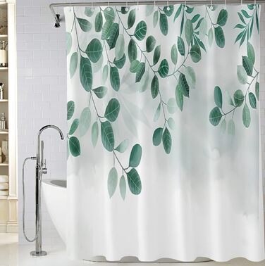 Штора для душу M&W DAS DESIGN з поліестеру, листя зелені та золота, водовідштовхувальна, антигрибкова, з кільцями 180x200 см