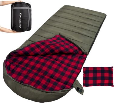 Сплячий мішок Keencamp Flanell Warmer для кемпінгу, 3-4 сезони, бавовняна підкладка, до -1°C, XXL, 230x90 см (зелений, Zip)