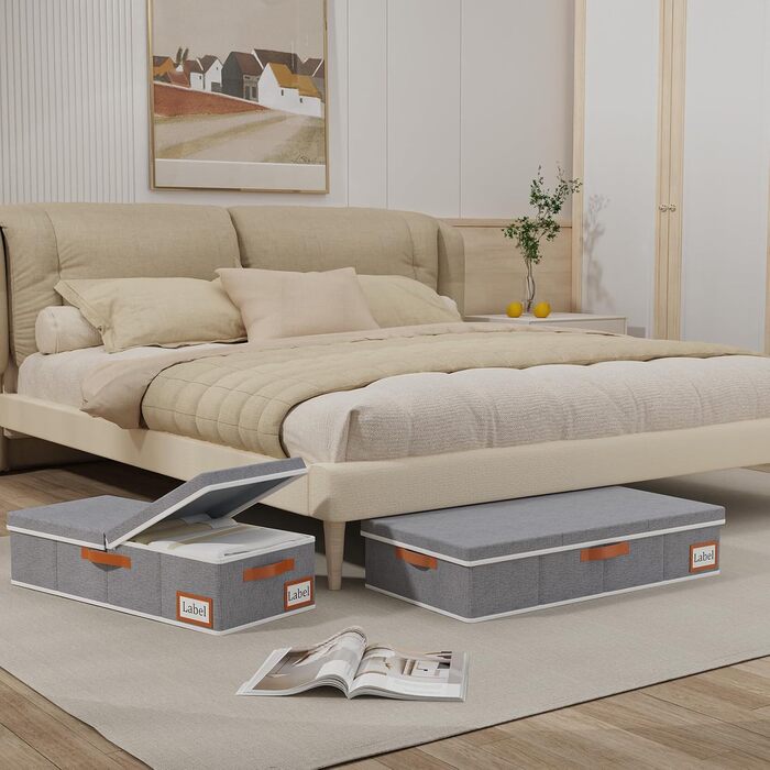Yawinhe 2 Pack Under Bed Storage Box, Storage with Lid, Foldable Storage Bag with Handle Grips, for Bedspreads, Blankets, Clothes, 60x30x15cm, (60x30x15cm/1-Pack, Grey)