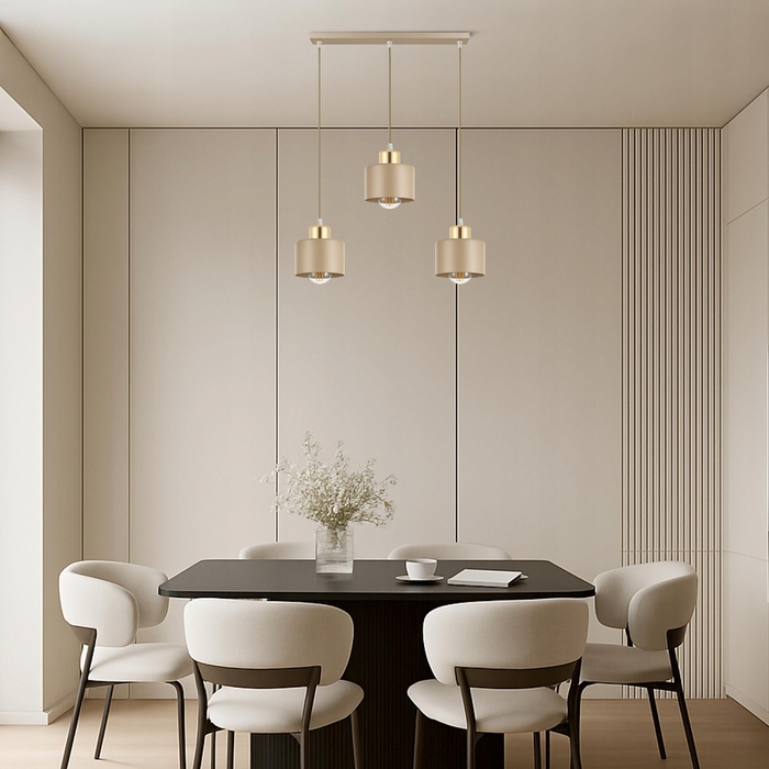 Підвісна люстра LEDLUX бежевий + золото, 3 точки освітлення, цоколь E27