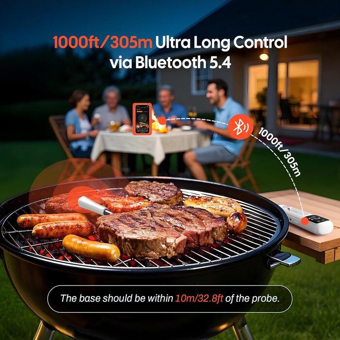 Inkbird INT-11I-B Міні термометр для м'яса: бездротовий, LCD-дисплей, Bluetooth 5.4, IP67, для приготування на грилі, в духовці, мангалі, фритюрниці