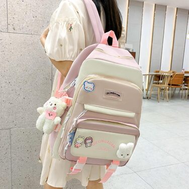 Набір шкільних рюкзаків IvyH 5-ти частинний: рюкзак для дівчинки, сумка для школи, підліткові рюкзаки, рюкзак для дівчаток 3-7 класів, набір шкільних сумок з пеналом та нагрудником, 45 см, рожевий 8583#