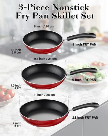 Cook N Home набір антипригарних сковорідок 3 шт, 20/25/28 см, мармурово-червоні, для індукційних плит
