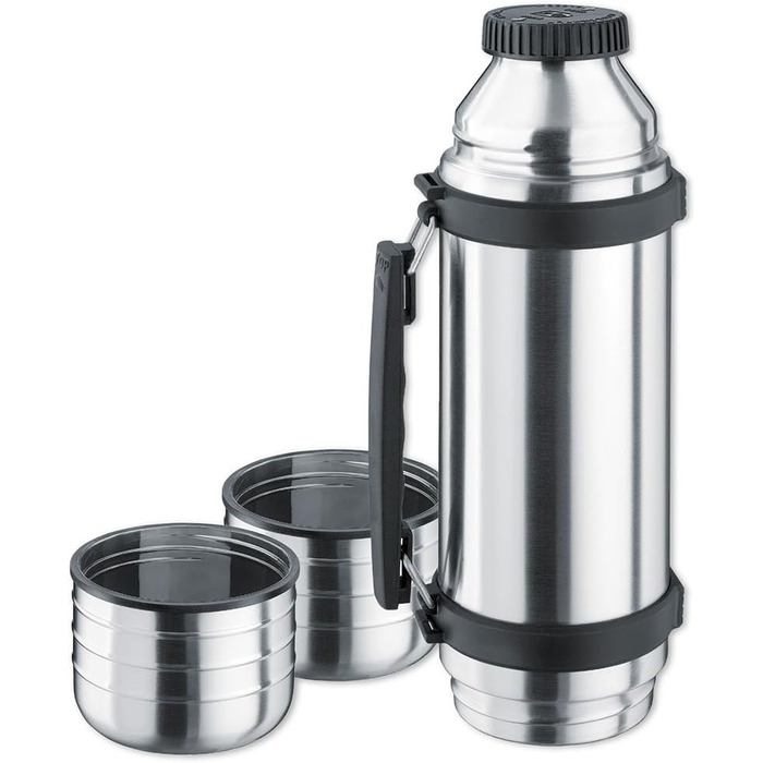 Isosteel Duo Vacuum Insulated Stainless Steel Water Bottle - 1.0L with Quickstop One-Hand Pour & 2 Cups