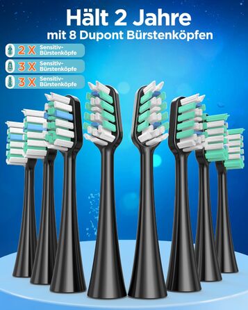 Електрична зубна щітка зі звуковими вібраціями, 8 насадок (3 типи), таймер, 120 днів роботи від акумулятора, 5 режимів чищення, чорний колір, для дорослих, з зарядною станцією
