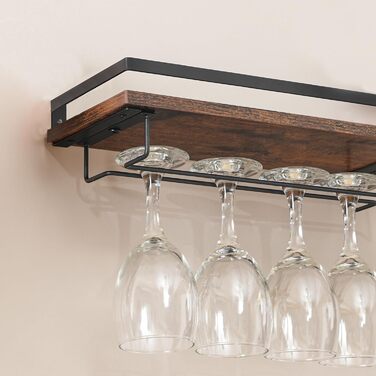 HOOBRO Wall Mounted Wine Racks 3-Piece Set, Wine Racks, Hanging Floating Wall Shelves, Wine Glass & Bottle Holders, Stemware Holders, for Living Room, Dining Room, Kitchen, Vintage Brown and Black EBF34BJ01