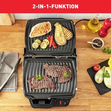 Tefal Contact Grill 2in1 GC3050 | Sandwich Maker | Folds out as a tabletop grill/BBQ with double grilling surface | Adjustable thermostat | Non-stick coated | 2000W | 38.3x21x38.8cm Single without baking function
