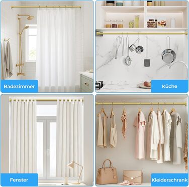 Штанга для карниза без свердління 113-196 см, телескопічна, для душу, штор, ванної кімнати, вікна, кухні, шафи, золота