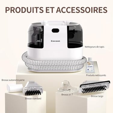 COCEAN Вакуумний пилосос для килимів та м'яких меблів | Комбінований килимовий та м'який пилосос | Мокрий/сухий пилосос з потужним всмоктуванням | Ідеально підходить для дивану та авто, колір Milky White