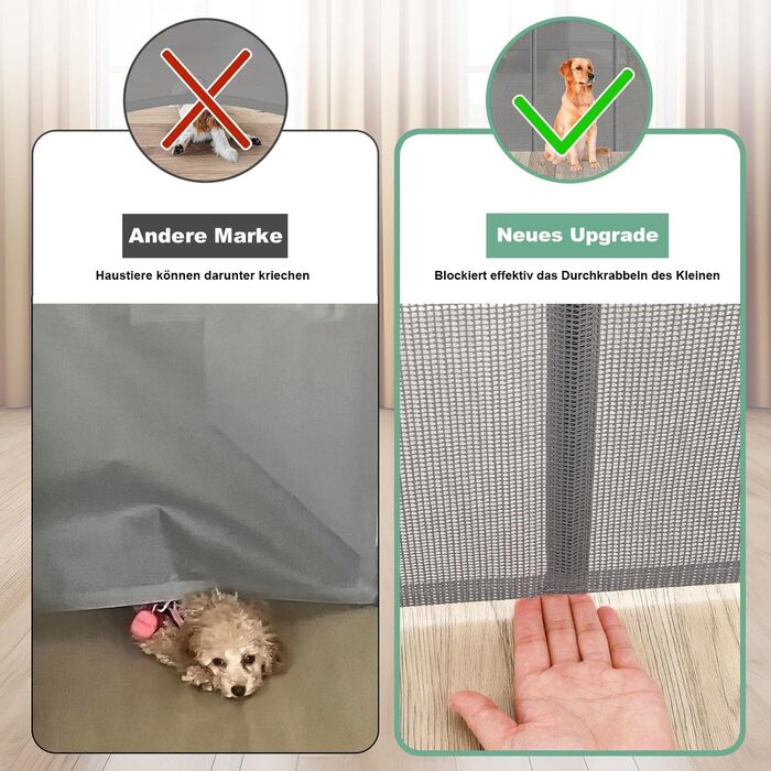 Retractable Baby & Pet Gate with Lock - 150cm Wide, 83cm High - Automatic Locking, Grey