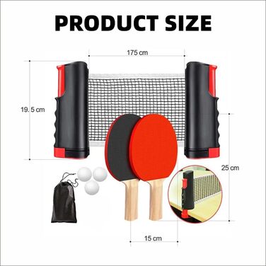 Набір для настільного тенісу з регульованою ручкою та сіткою, ідеальний для гри в приміщенні та на вулиці, тренувань (пакет 2)