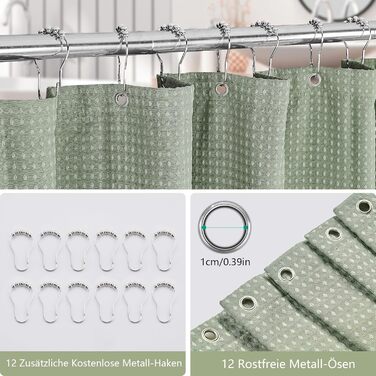 Шторка для душу Waffel з магнітною фіксацією, текстиль, поліестер, 183x183 см (зелена)