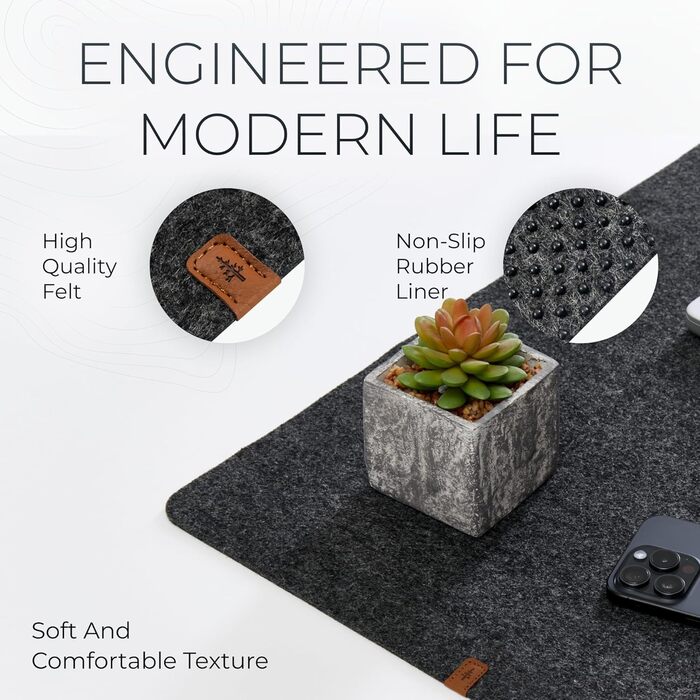 Килимок для столу Nordik Große Filz, антрацит, 89x43 см - повне покриття, під клавіатуру та мишу, захист поверхні для офісу