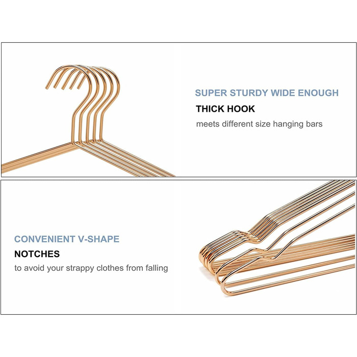 Amber Home 20-Piece 43cm Rose Gold Iron Clothes Hangers, Rose Gold Metal Clothes Hangers with Non-Slip Groove for Suit, T-Shirt, Shirt, Jacket, Dress, Pants, Robust and Durable