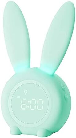 Gentle Light Alarm Clock Bunny Clock Children's Alarm Clock Rabbit Alarm Clock Wake Up Light Creative Lamp Bedside Lamp Night Light, Snooze Function, 6 Sound Options, Timed Night Light Green
