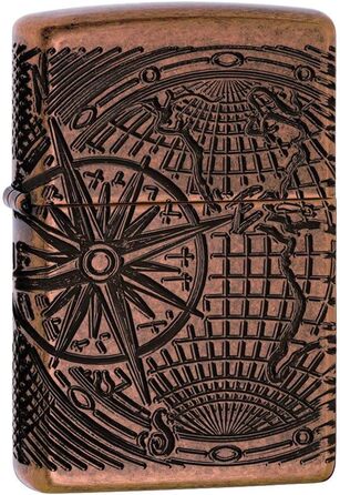 Zippo 29853 – World Map, Antique Copper – Gasoline Windproof Lighter, Refillable, in a High-Quality Gift Box