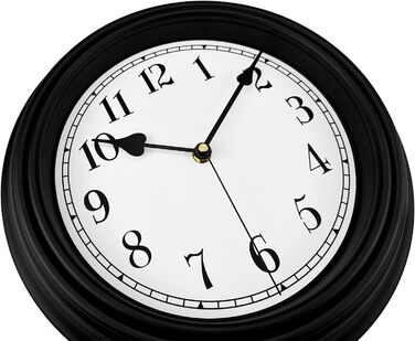 DIYZON Round Classic Wall Clock, Silent No Ticking, 40 cm High-Quality Quartz Vintage Clock, Large Number Retro Decorative Clock, Battery-Powered, Easy to Read for Home, Kitchen, Dining Room (Black-1, 25CM)