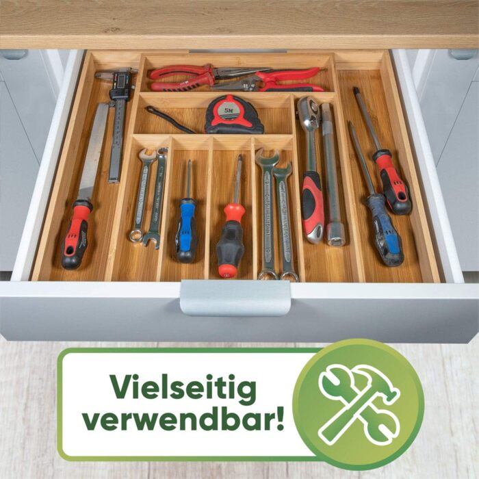 Loco Bird Cutlery Box for Drawers made of Bamboo – Extendable up to 9 Compartments - Useful Cutlery Insert for Kitchens - Drawer Insert for Kitchen Drawers - Cutlery Box made of Wood