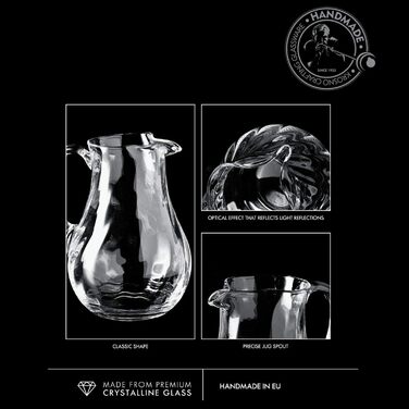 Krosno - Water Pitcher Glass Pitcher 1600 ml Romance Collection - Crystalline Glass Wine Carafe Red Wine Water Carafe Carafe for Drinks Glass Carafe Water and Juices Whisky Ice