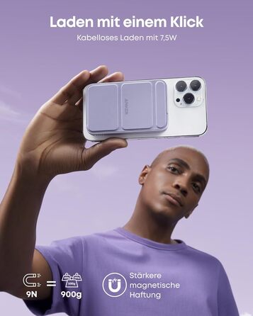 Anker MagGo Powerbank 5000mAh з магнітним з'єднанням, USB-C, для iPhone 17/16/15/14/13/12 (лавандовий)