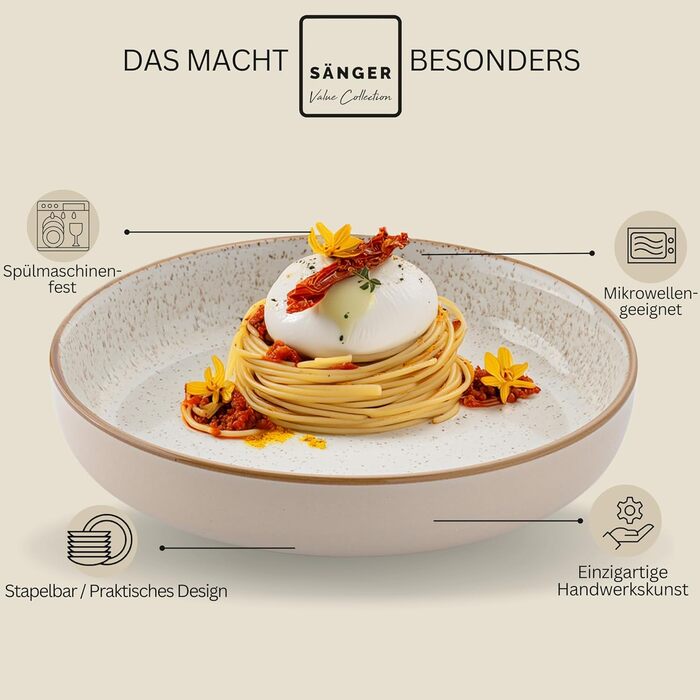 Набір посуду SÄNGER Rio 24 елементи: 6 тарілок, 6 тарілок для сніданку, 6 глибоких тарілок, 6 мисок для пасти, блакитний, Steingut, для 6 осіб