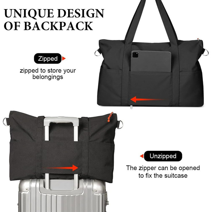 Спортивна сумка Flintronic для жінок, дорожня сумка-мішок, сумка на вихідні, дорожня сумка з чохлом для тележки, водонепроникна спортивна сумка, сумка для подорожей, ручна поклажа для спорту, подорожей, літака (чорна)