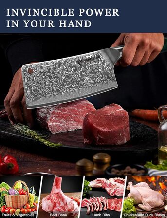 Ніж м'ясник Sanmuzuo Hackmesser 17 см, професійний, Дамаск, Xuan Serie, VG10 сталь, ручка з епоксидної смоли (сапфірово-блакитна)