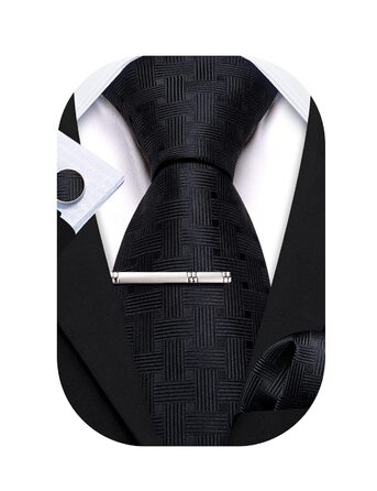 Набір краваток Barry.Wang з шовком та квітковим візерунком: краватка, запонки, нагрудна хустинка (чорний)