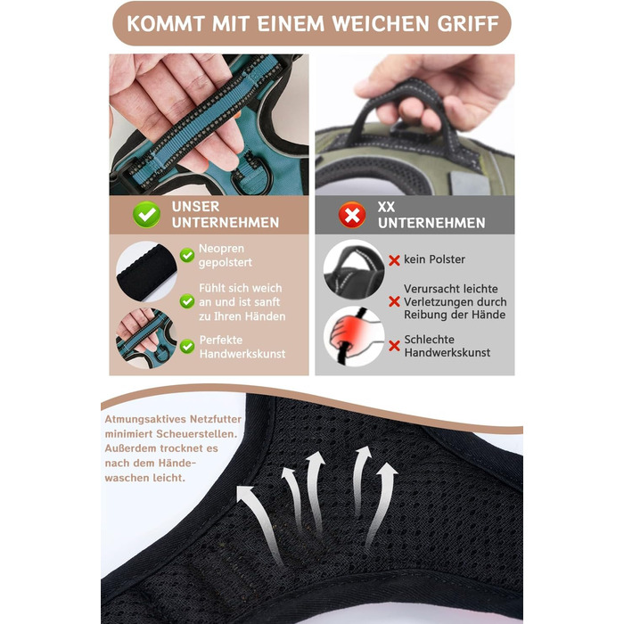 Нашийник для собак BaoCheng Anti Pull: дихаюча сітка, 3 пряжки, безпека, полегшення кашлю, світловідбиваючий (темно-зелений, S)