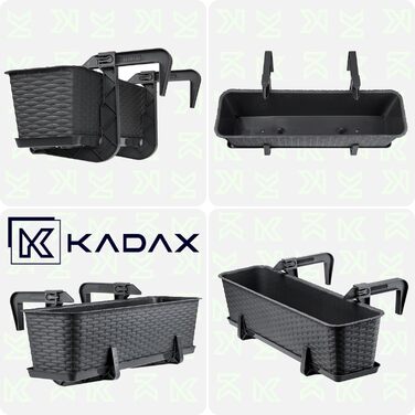 KADAX Кашпо для квітів 60 см, набір 3 шт., пластиковий ящик для балкона та саду, антрацит, стійкий до погодних умов, ідеально для квітів і зелені