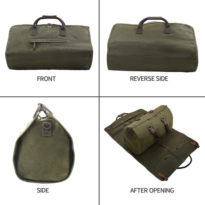 Сумка-чохол для одягу 2-в-1 Canvas Leder American Casual (Віск, Армійсько-зелений) для подорожей та бізнес-поїздок з плечовим ременем