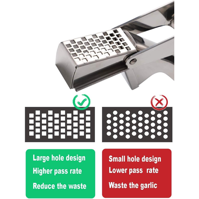 Stainless Steel Garlic Press with Cleaning Brush - Professional Grade for Kitchen, Restaurant, Hotel & Culinary Use