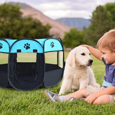 Клітка-забіг для цуценят та собак, складана, 73x73x43 см (Blue+Black)