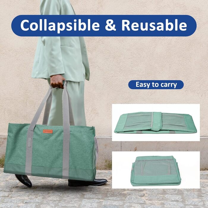 MHOMER Reusable Upright Grocery Bags - Extra Waterproof Large Tote Bag with Reinforced Bottom, Foldable Shopping Bags (Green)