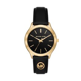 Жіночий годинник Michael Kors Slim Runway кварцовий, 38 мм, шкіряний ремінець (чорний та золотий)