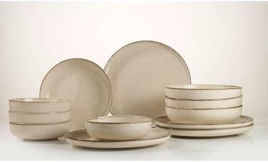 Сервіз Kutahya Porselen на 12 частин для 4 осіб: сучасний порцеляновий посуд кольору кориці. Включає: тарілки, супові тарілки та миски. Можна мити в посудомийній машині. Елегантний дизайн для щоденного використання та гостей.