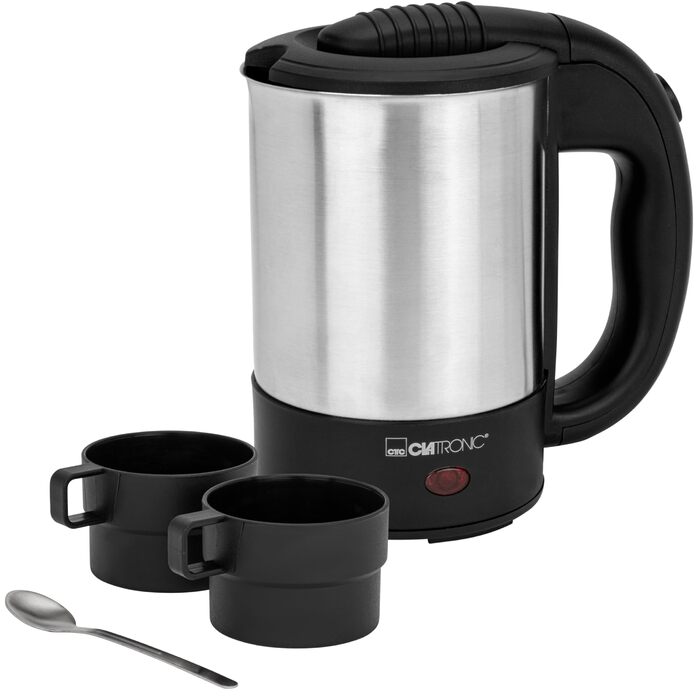 Електричний чайник Clatronic WKS 3692: 1,5 л, нержавіюча сталь, без BPA, для дому та подорожей (з чашкою)
