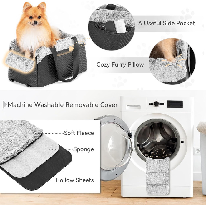 Автокрісло для собак PETSFIT, чорне, для маленьких собак до 5 кг, з захисними гаками