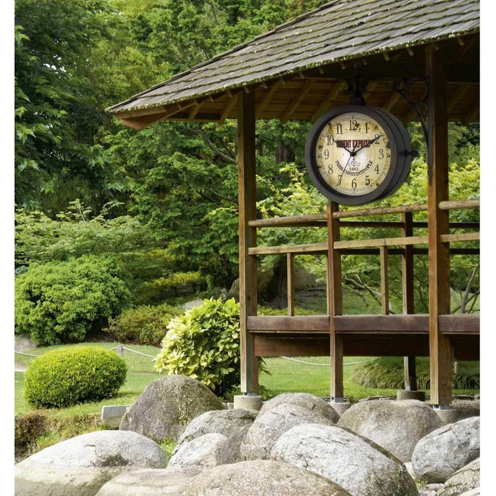 TFA Dostmann Nostalgia Wall Clock and Thermometer, Garden Clock, 60.3011, Outdoor Clock, Suitable for Outdoor Areas, Double-Sided, Antique Copper, L 270 x W 95 x H 295 mm