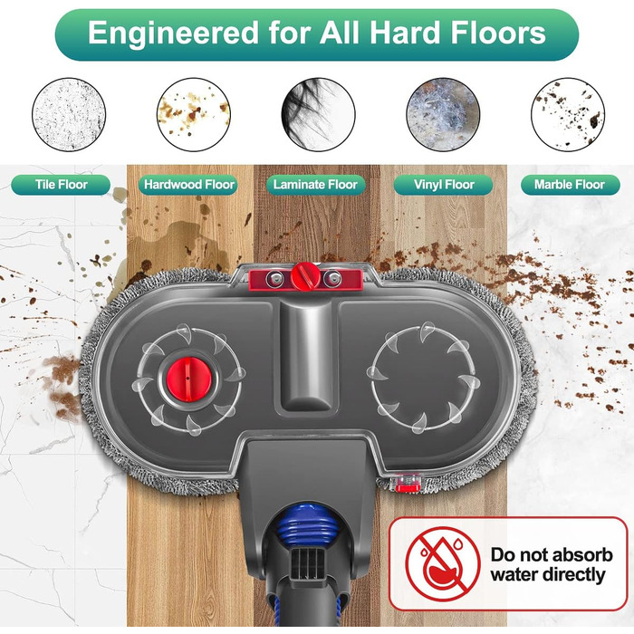 Електричний насадка для миття підлоги Dyson V11/V10/V8/V7/V15 - комплект з 12 мікрофібрами та знімним баком для води