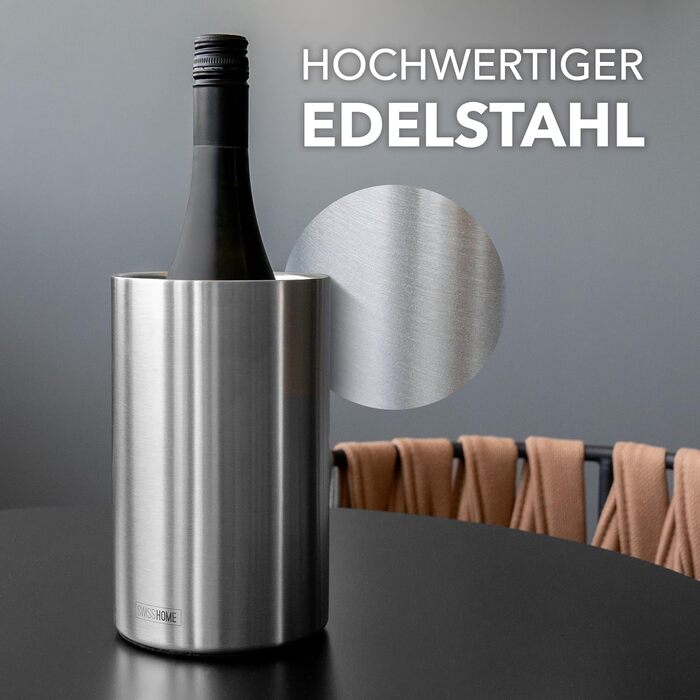 SWISS HOME® Охолоджувач для пляшок вина, шампанського та ігристого вина з нержавіючої сталі, подвійні стінки, у подарунковій коробці